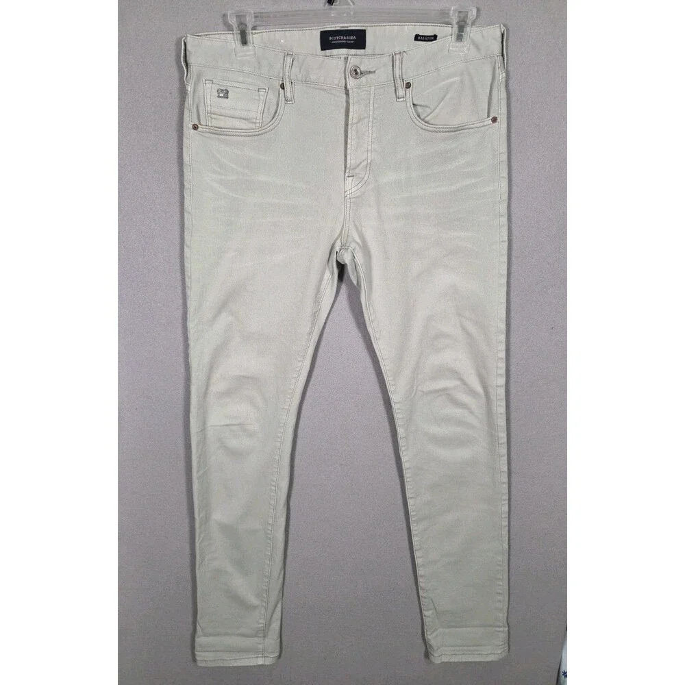 Scotch & Soda Jeans Ralston Mens W33 L34 Light Grey Washed Stretch Denim Pants